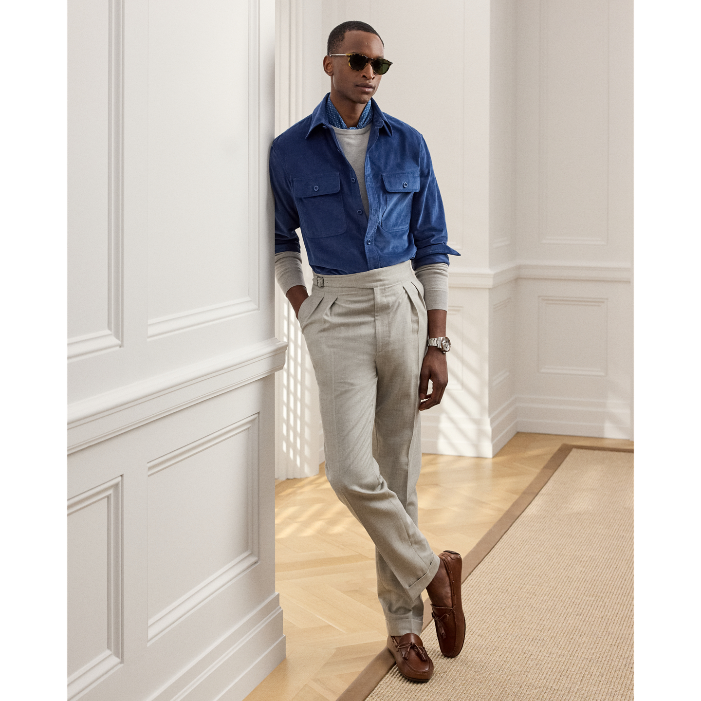 Мужская рубашка Ralph Lauren Fine-Wale Corduroy, цвет: Стальной синий — фото 1
