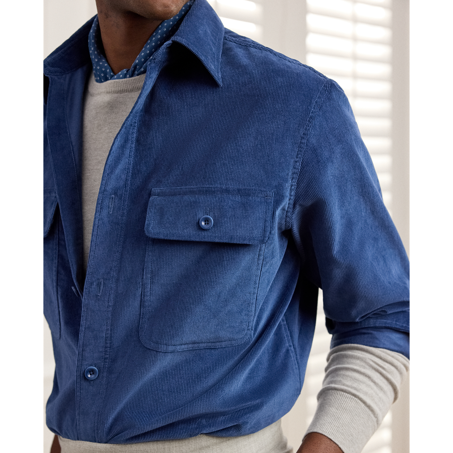 Мужская рубашка Ralph Lauren Fine-Wale Corduroy, цвет: Стальной синий — фото 3