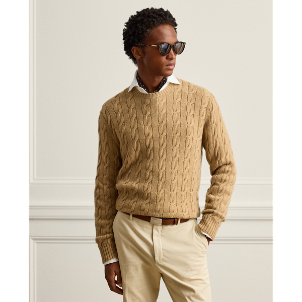 Camel Melange Cable-Knit Cashmere Jumper Purple Label 1