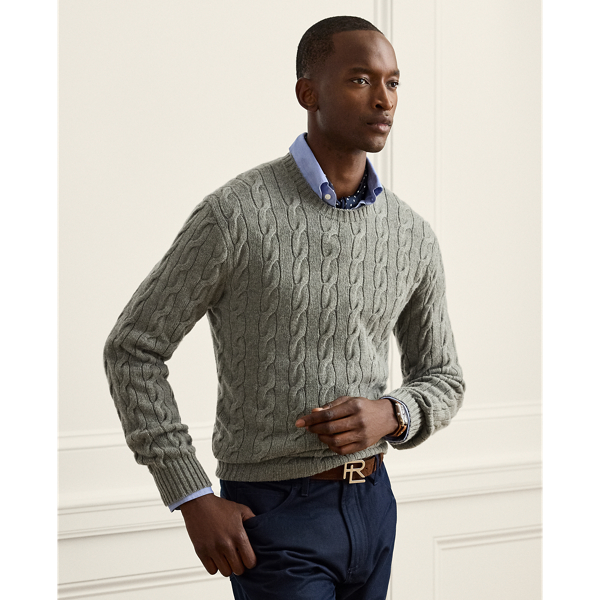 Kabelgebreide kasjmier trui Purple Label in Cls light grey heather 1