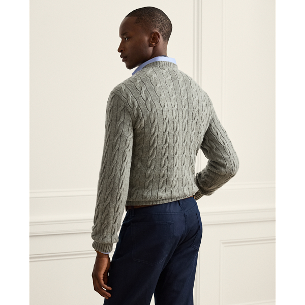 Kabelgebreide kasjmier trui Purple Label in Cls light grey heather 5