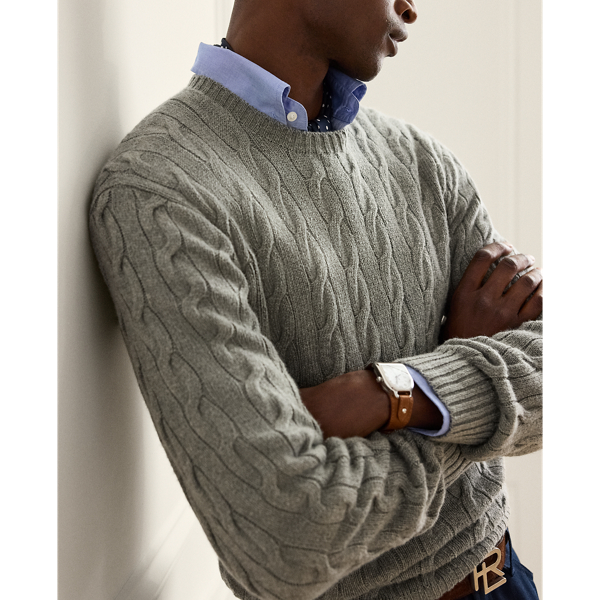 Kabelgebreide kasjmier trui Purple Label in Cls light grey heather 6