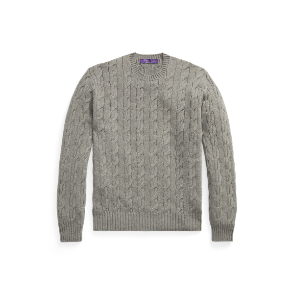 Classic Light Grey Heather Cable-Knit Cashmere Jumper Purple Label 1