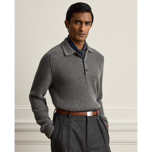 Textured Cashmere Polo-Collar Jumper
