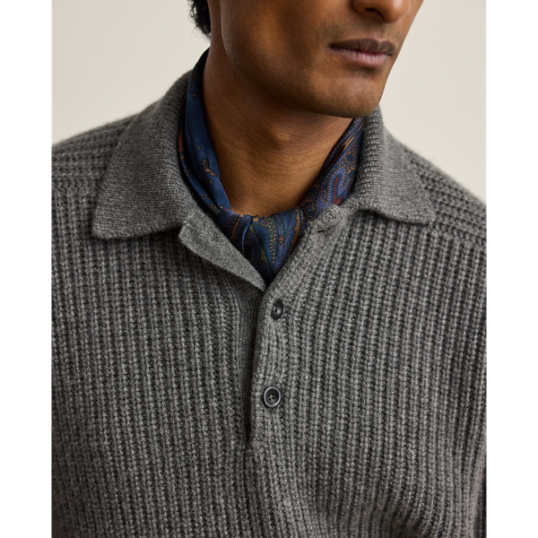 Textured Cashmere Polo-Collar Jumper