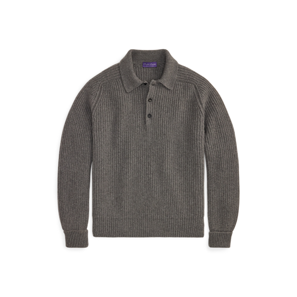 Textured Cashmere Polo-Collar Jumper