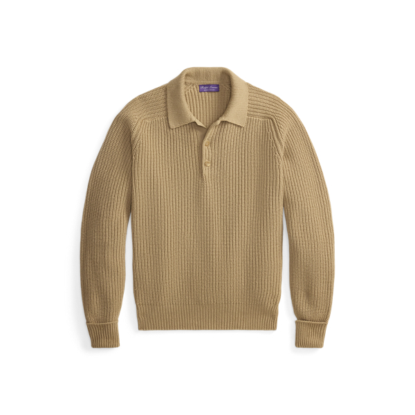 Teksturowany kaszmirowy sweter Polo Purple Label w Tan 1