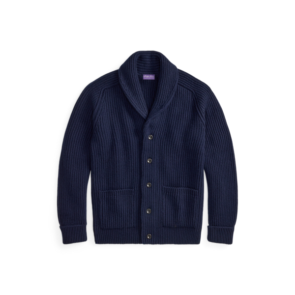 Classic Chairman Navy Textured Cashmere Shawl Cardigan Purple Label 1
