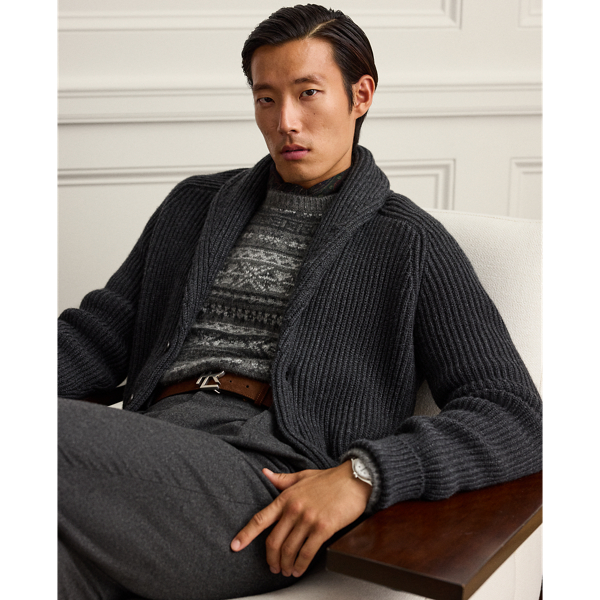Textured Cashmere Shawl Cardigan