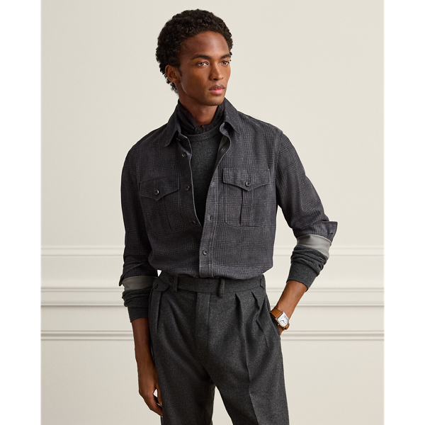 Plaid-Print Suede Overshirt
