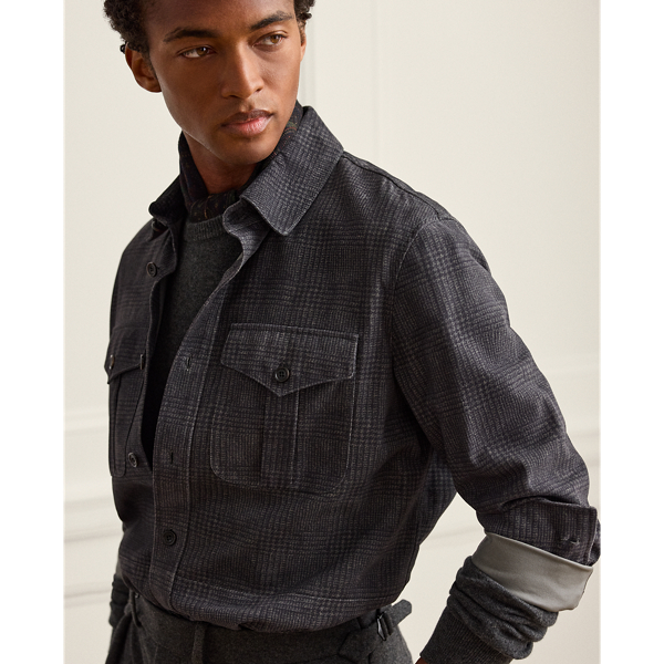 Plaid-Print Suede Overshirt