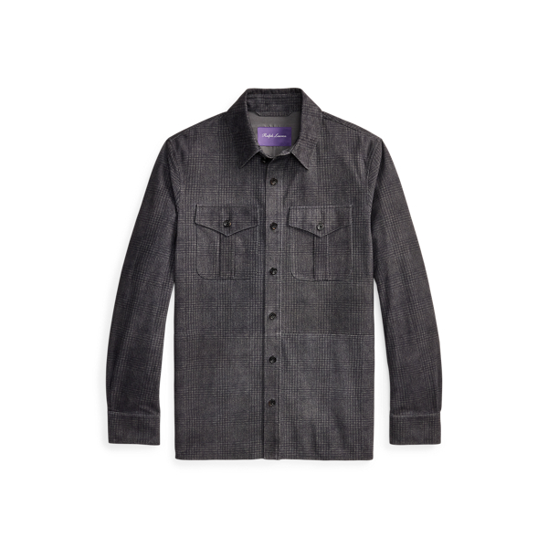 Plaid-Print Suede Overshirt
