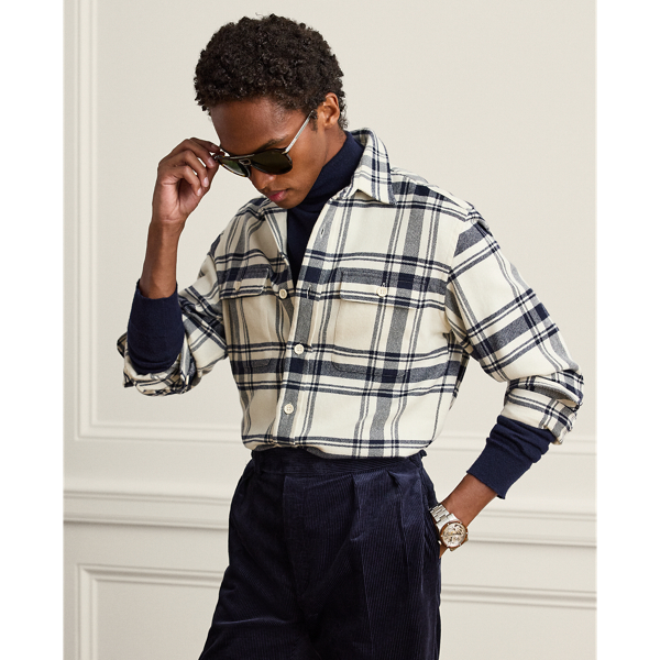 Plaid Cashmere-Cotton Shirt