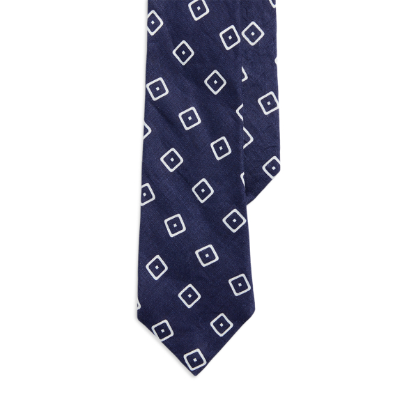 Square-Print Linen Tie 