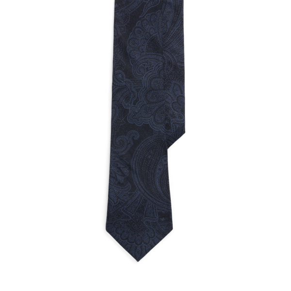 Navy Paisley Cashmere-Silk Tie  Purple Label 1