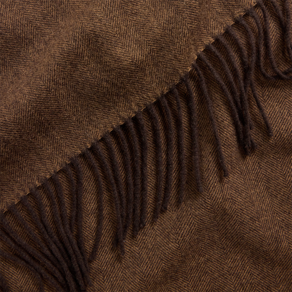 Dark Brown Multi Cashmere Herringbone Fringe Scarf Purple Label 2
