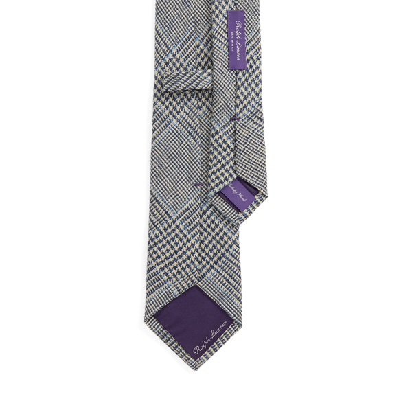 Krawatte aus Glencheck-Leinen Purple Label in Navy/Creme mit Blau 2