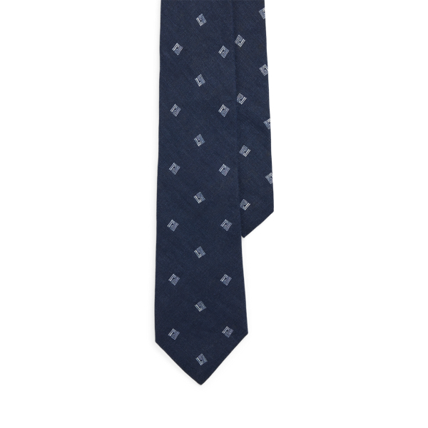 Geometric-Print Linen Tie