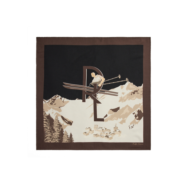 Skier-Print Silk Square Scarf