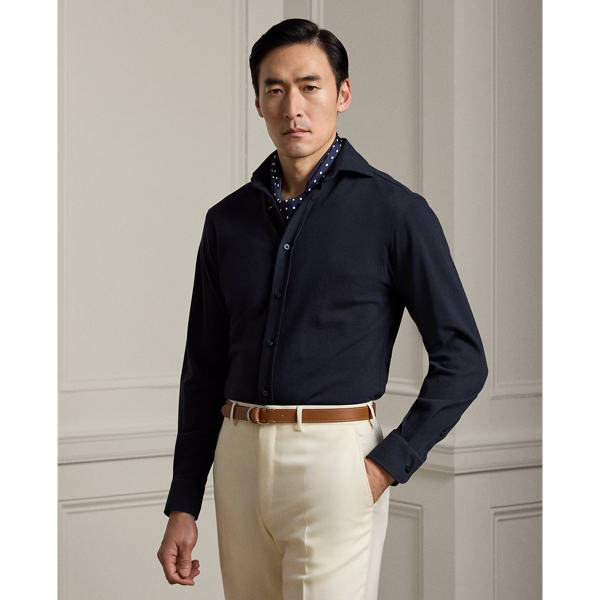 Classic Chairman Navy Knit Oxford Shirt Purple Label 1