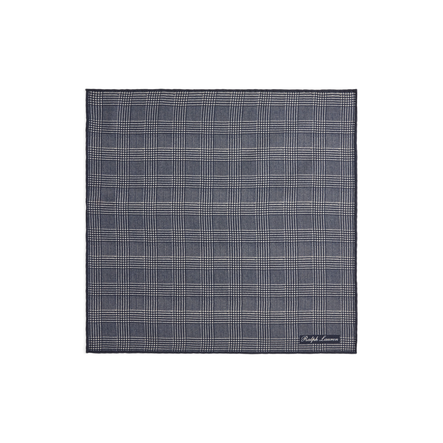 Ralph Lauren Plaid Cashmere-Silk Pocket Square, цвет: Тёмно-синий / Кремовый — фото 1