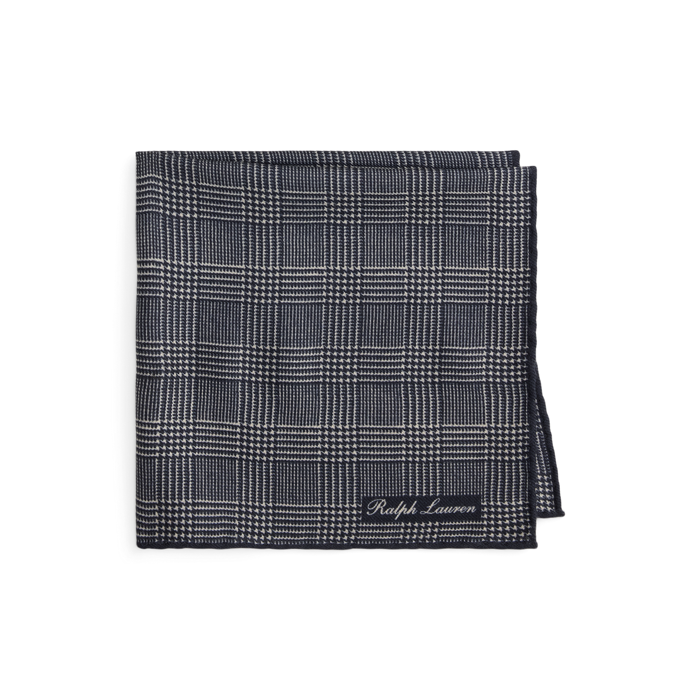 Ralph Lauren Plaid Cashmere-Silk Pocket Square, цвет: Тёмно-синий / Кремовый — фото 3