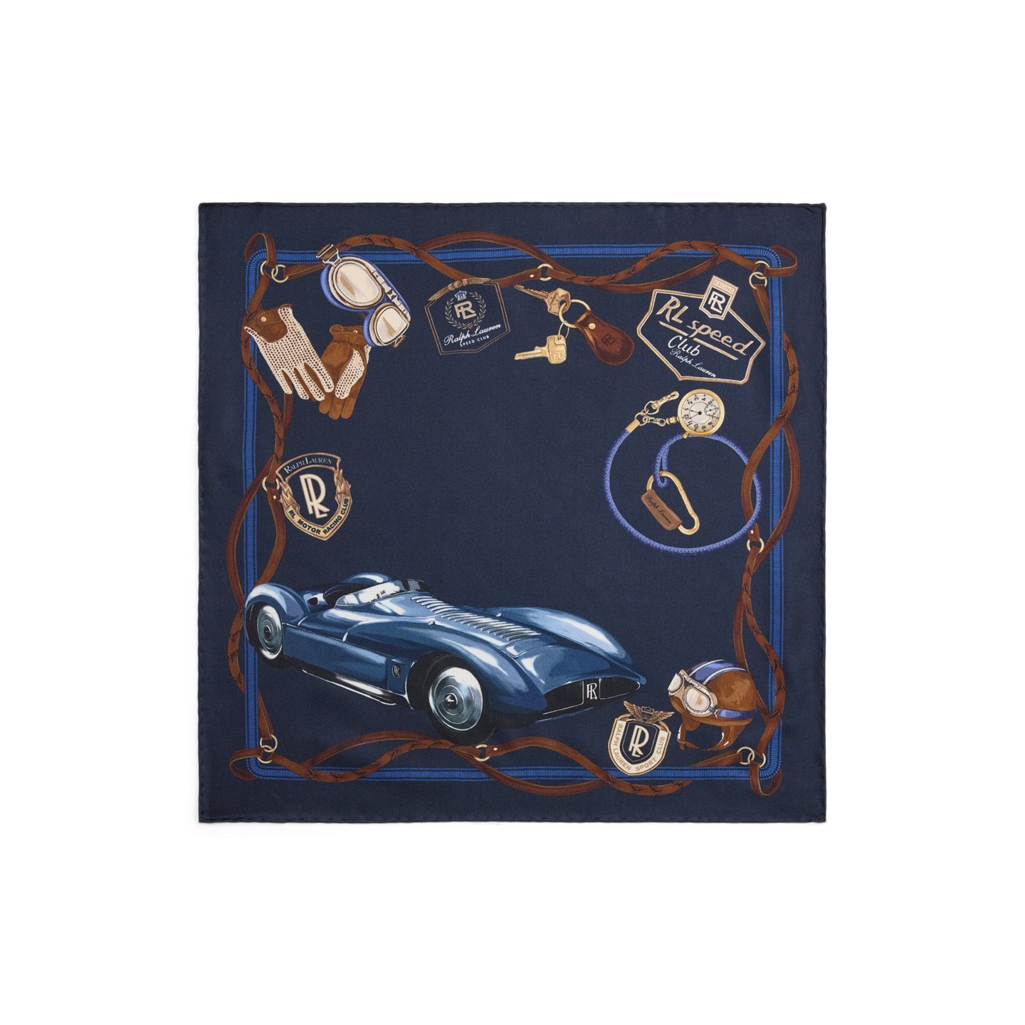 Нагрудный платок Ralph Lauren Automobile-Print Silk Pocket Square, цвет: Разноцветный — фото 1