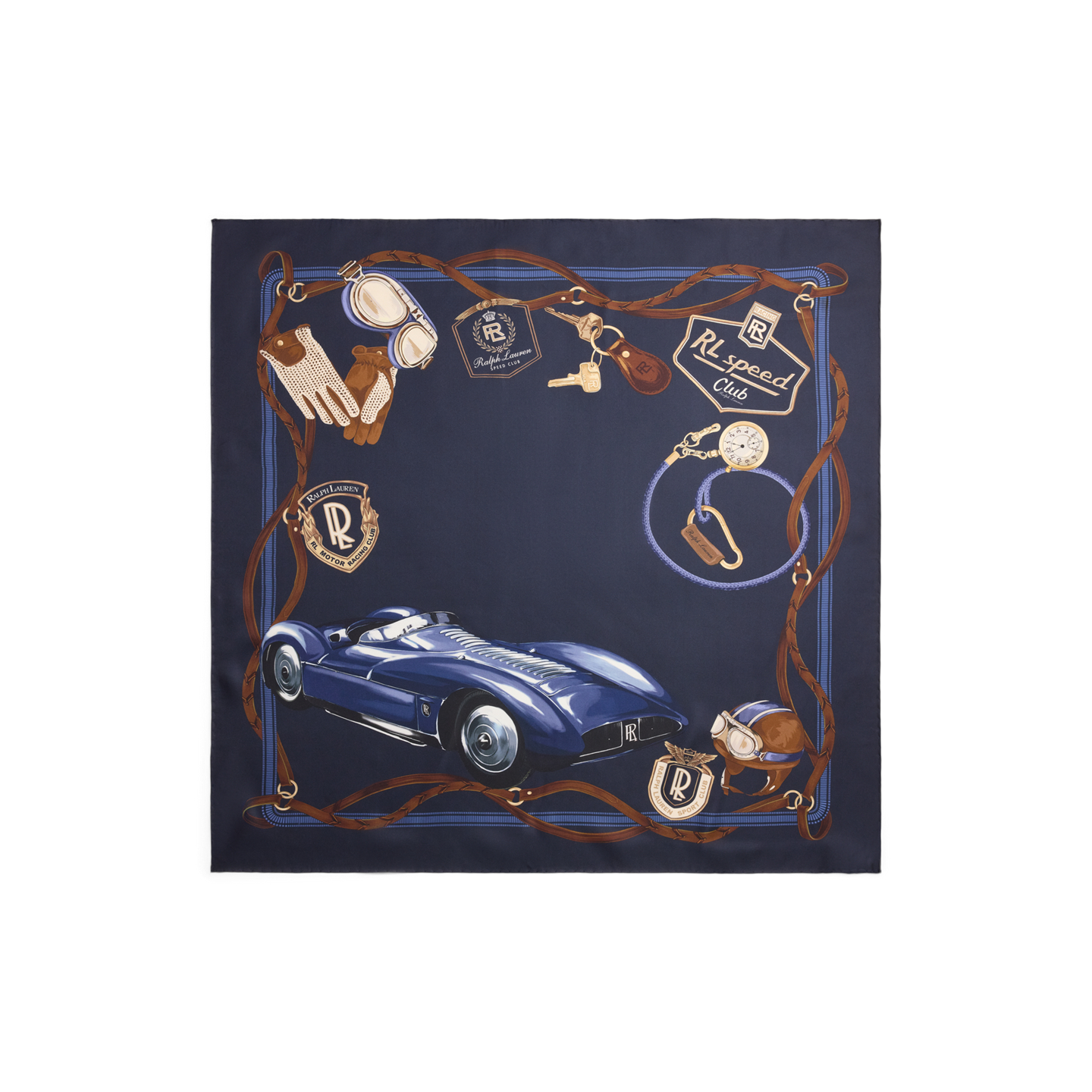 Мужской шарф Ralph Lauren Automobile-Print Silk Square, цвет: Разноцветный — фото 1