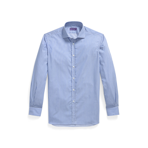 Camicia in twill a righe fatta a mano