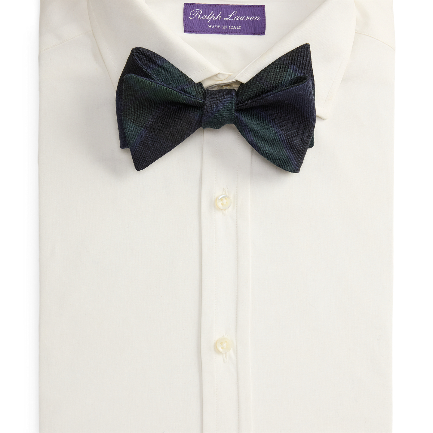 Мужской галстук-бабочка Ralph Lauren Plaid-Print Cashmere-Silk Bow Tie, цвет: Тёмно-синий / Зелёный — фото 1