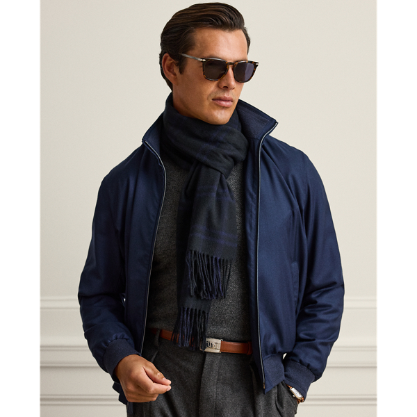 Tonal Plaid Cashmere Fringe Scarf