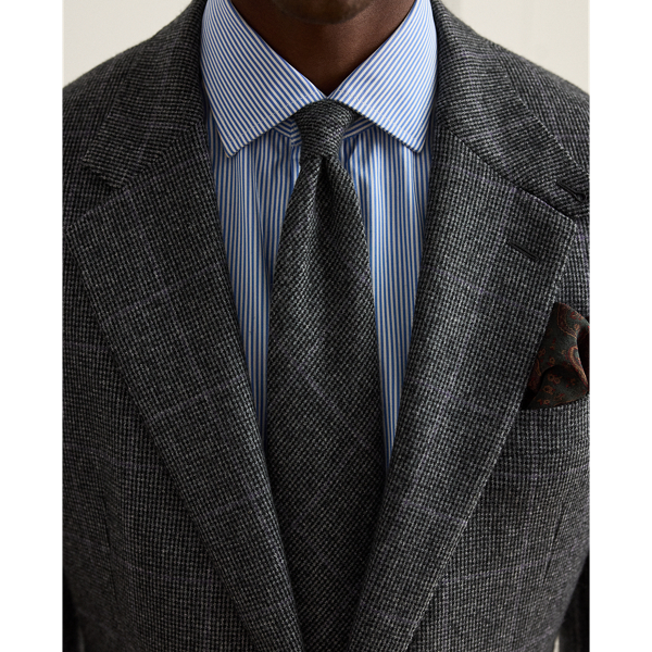 Medium Grey Multi Mini-Tick-Weave Wool-Cashmere Tie Purple Label 4