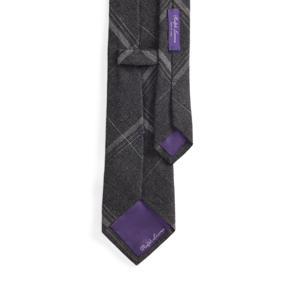 Dark Grey Melange Plaid Cotton-Wool Tie Purple Label 2
