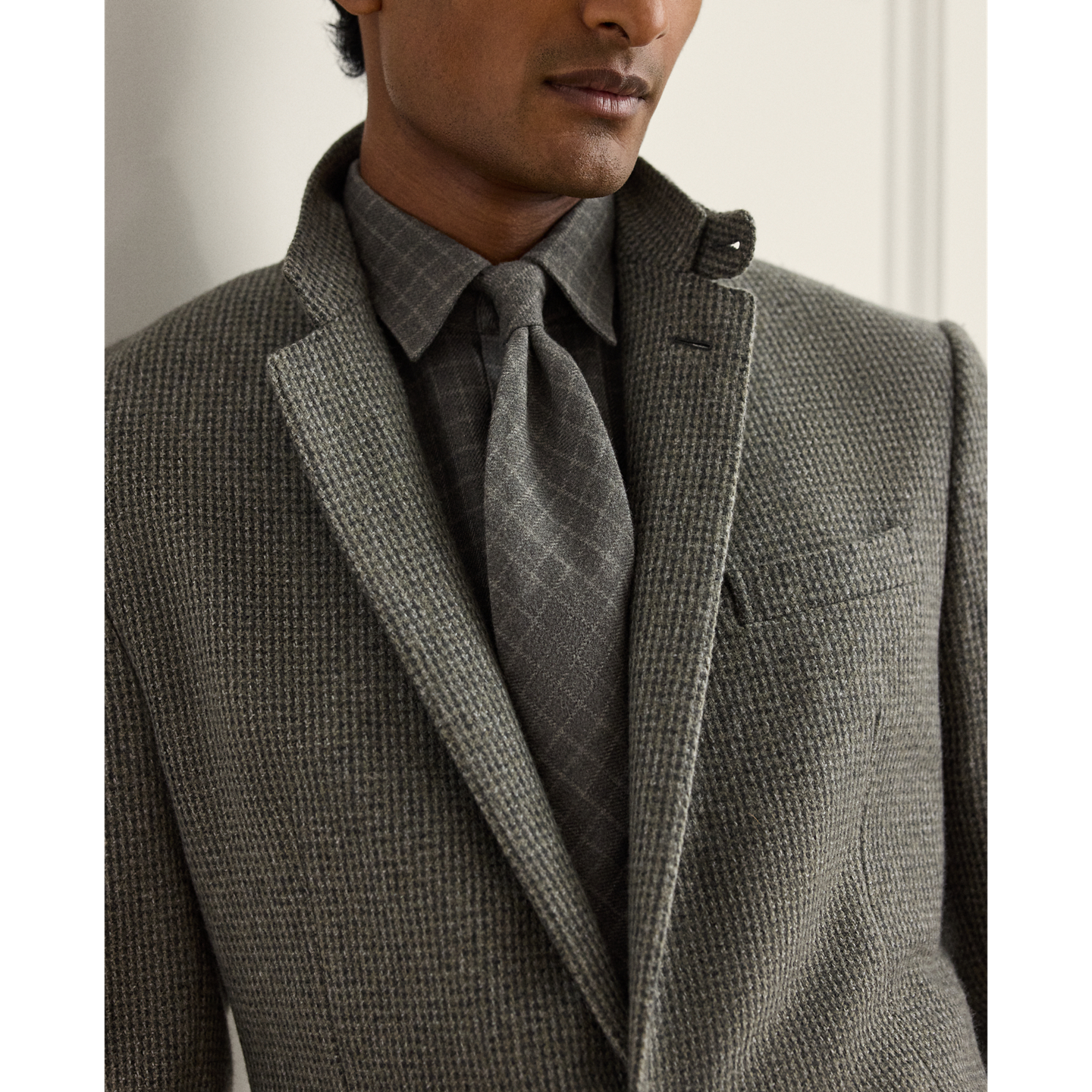 Мужские галстуки Ralph Lauren Tattersall Flannel Tie, цвет: Средний серый меланжевый — фото 3