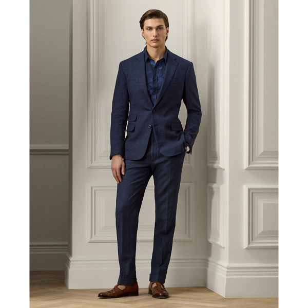 Navy Multi Kent Hand-Tailored Plaid Seersucker Suit Purple Label 1