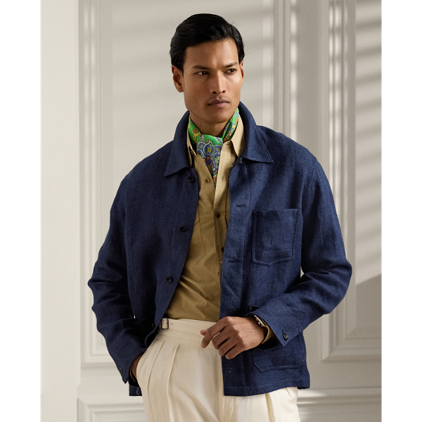 Spring Navy Burnham Hand-Tailored Linen-Silk Jacket Purple Label 1