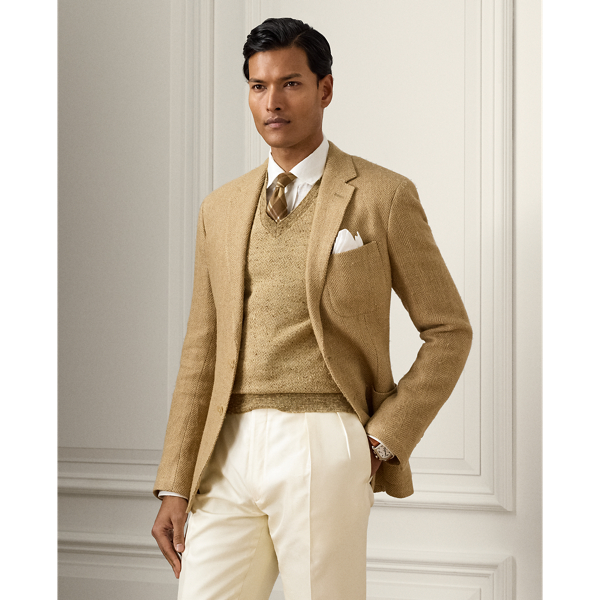 Classic Tan Hadley Hand-Tailored Linen-Blend Jacket Purple Label 1