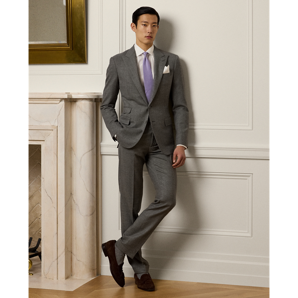 Pearl Grey Multi Gregory Hand-Tailored Nailhead Wool Suit Purple Label 1