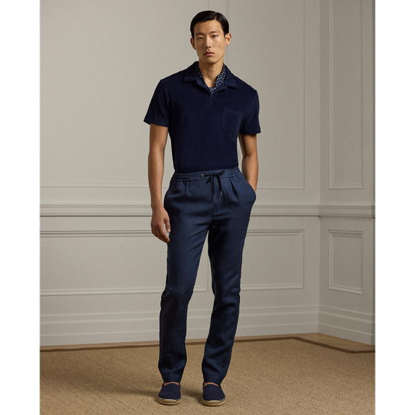 Classic Chairman Navy Hand-Tailored Linen Trouser Purple Label 1