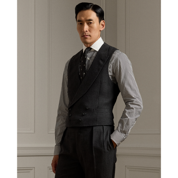 Hand-Tailored Plaid Cashmere Lapel Vest