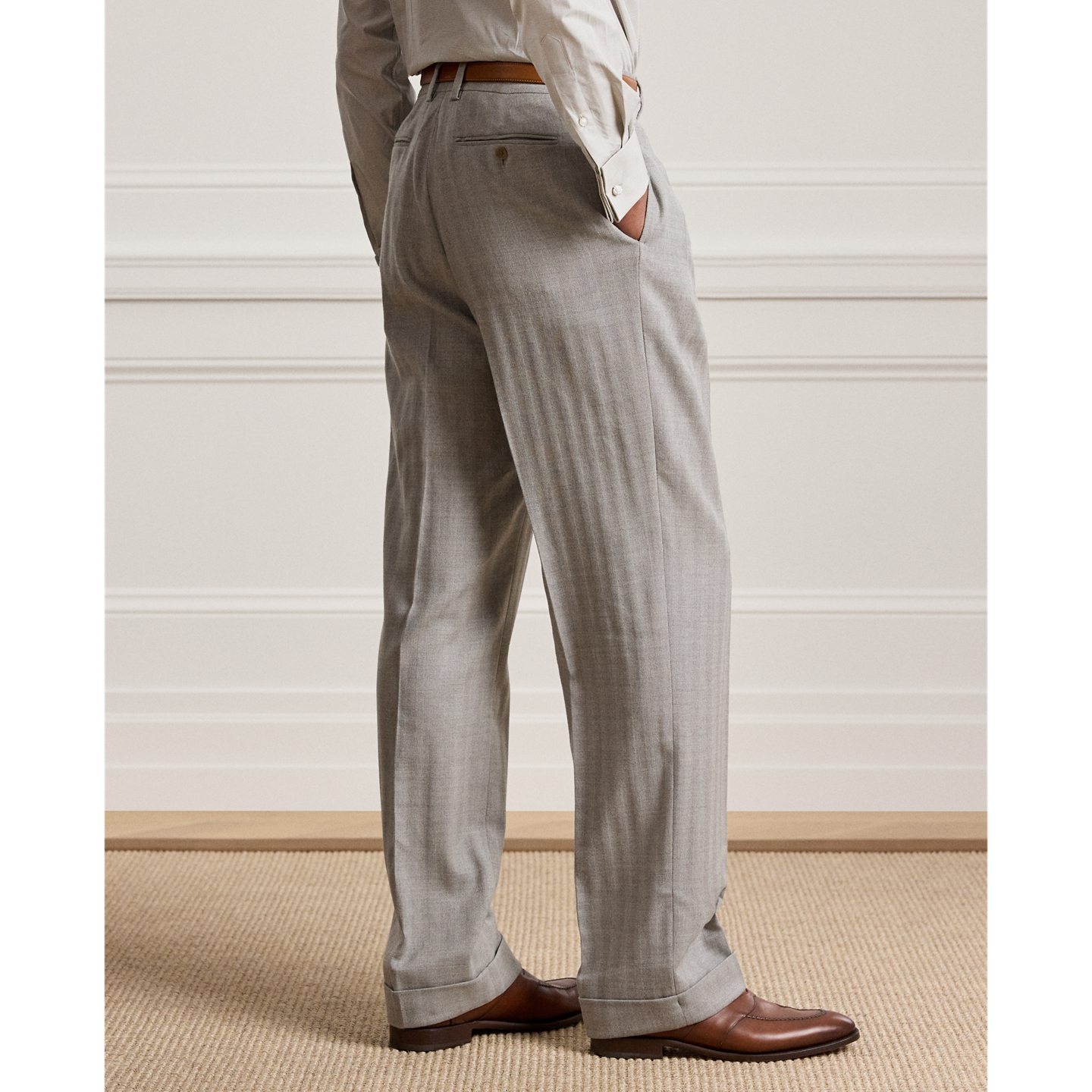 Мужские брюки Ralph Lauren Glenn Hand-Tailored Herringbone, цвет: Жемчужный серый разноцветный — фото 2