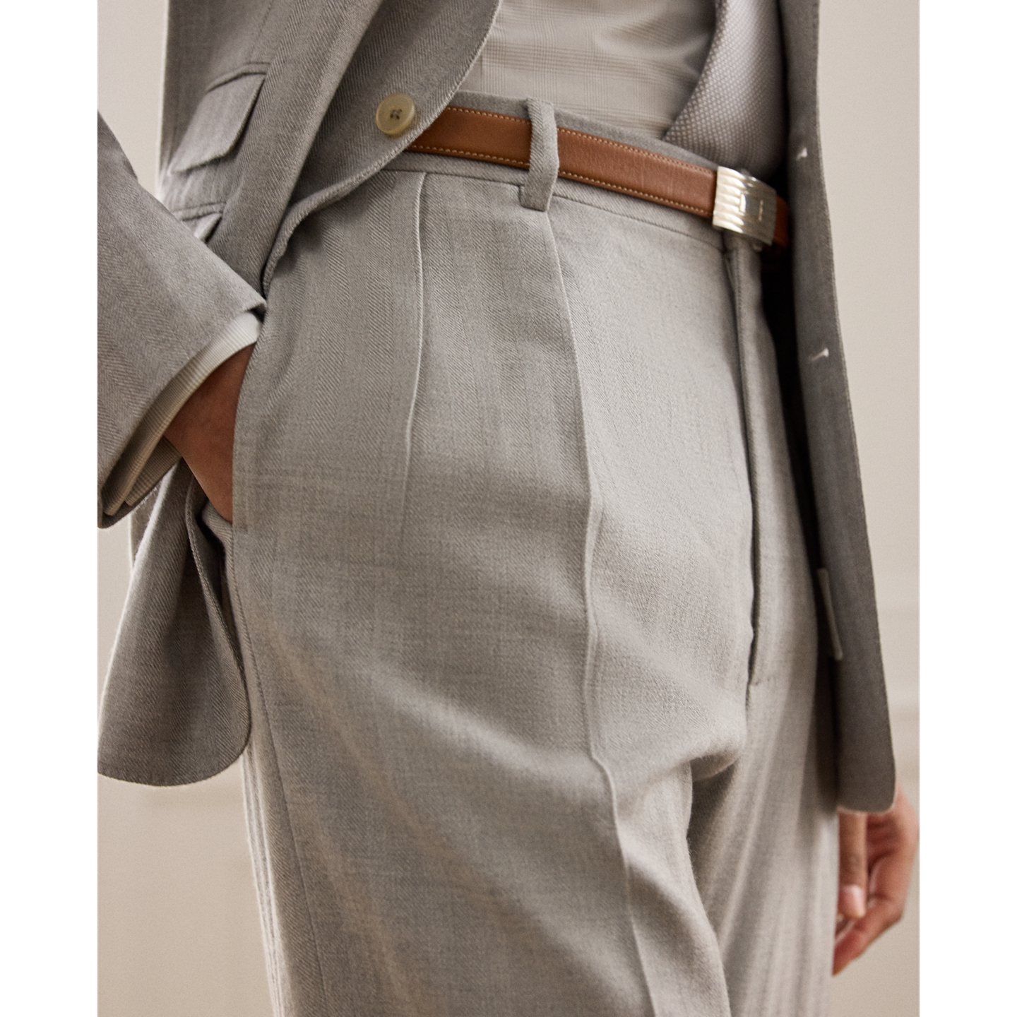 Мужские брюки Ralph Lauren Glenn Hand-Tailored Herringbone, цвет: Жемчужный серый разноцветный — фото 3
