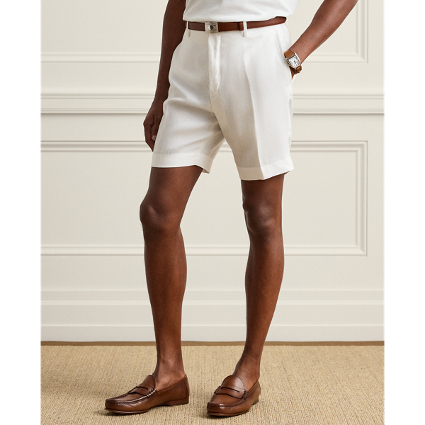 Optic White Hand-Tailored Slim Linen Short Purple Label 4