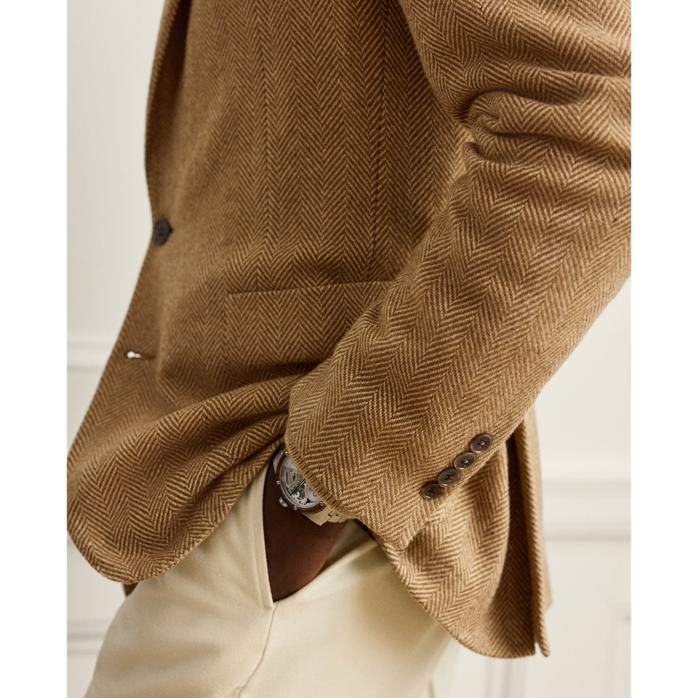 Мужская куртка Ralph Lauren Glenn Hand-Tailored Herringbone, цвет: Коричневый / Верблюжий — фото 4