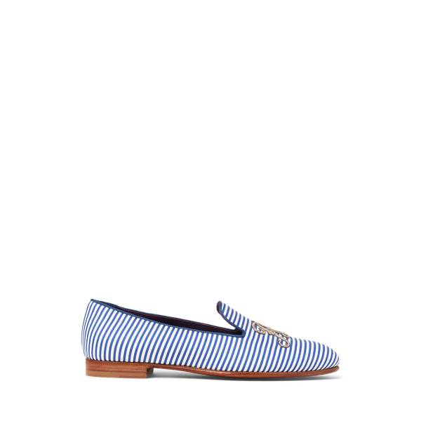 White/Classic Blue Alonzo Embroidered Striped Slipper Ralph Lauren Collection 1