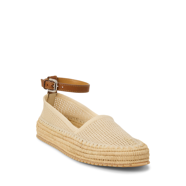 Lux Cream/RL Gold Astred Calfskin-Trim Mesh Flat Ralph Lauren Collection 2