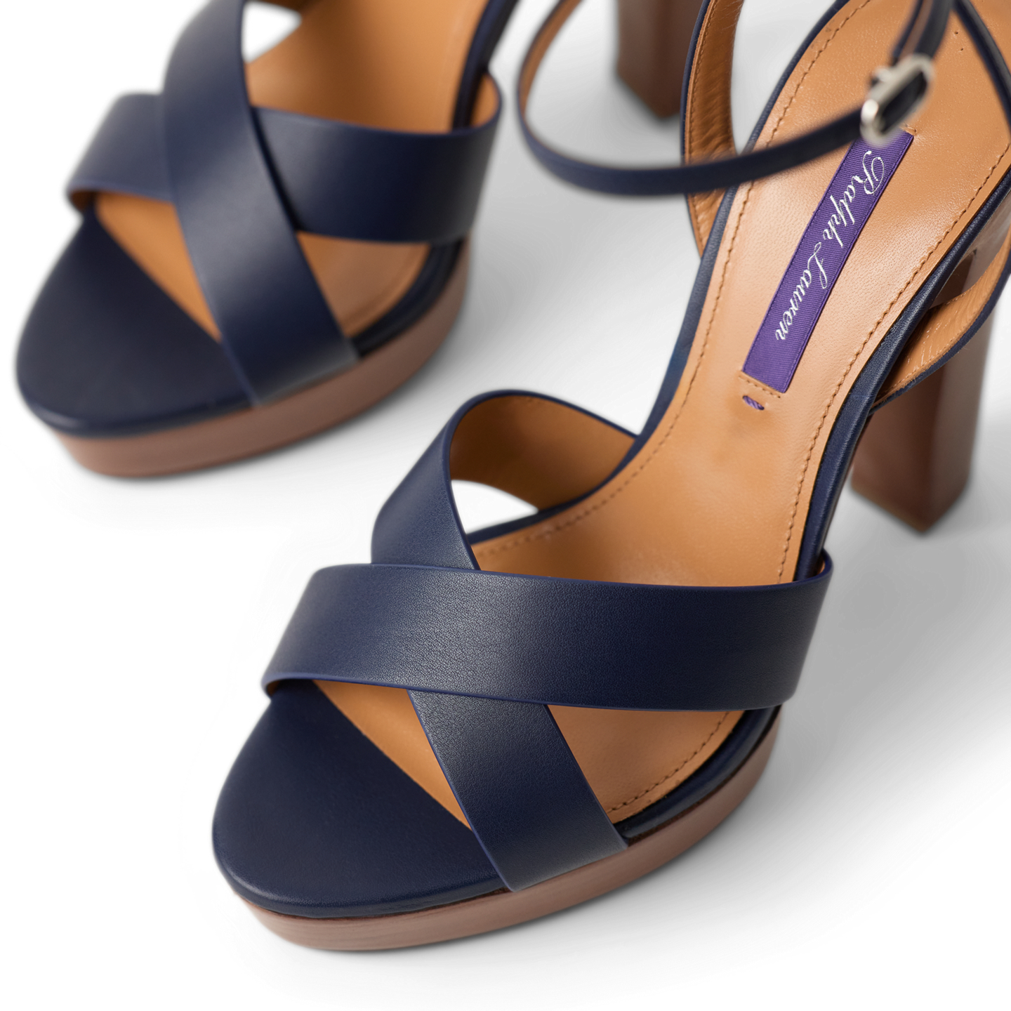 Женские сандалии Ralph Lauren Cleary 125 MM Calfskin Platform Sandal, цвет: Тёмно-синий — фото 1