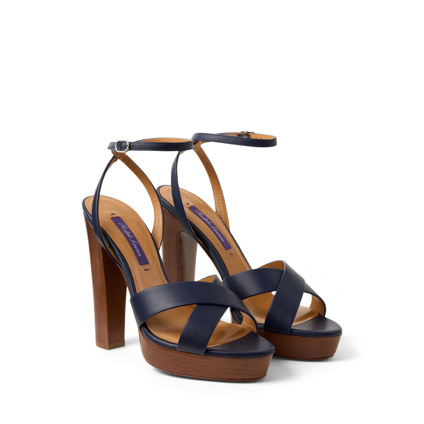Женские сандалии Ralph Lauren Cleary 125 MM Calfskin Platform Sandal, цвет: Тёмно-синий — фото 2
