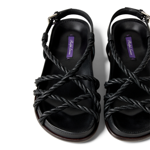 Женские сандалии Ralph Lauren Nolen Lambskin Rope Sandal, цвет: Чёрный