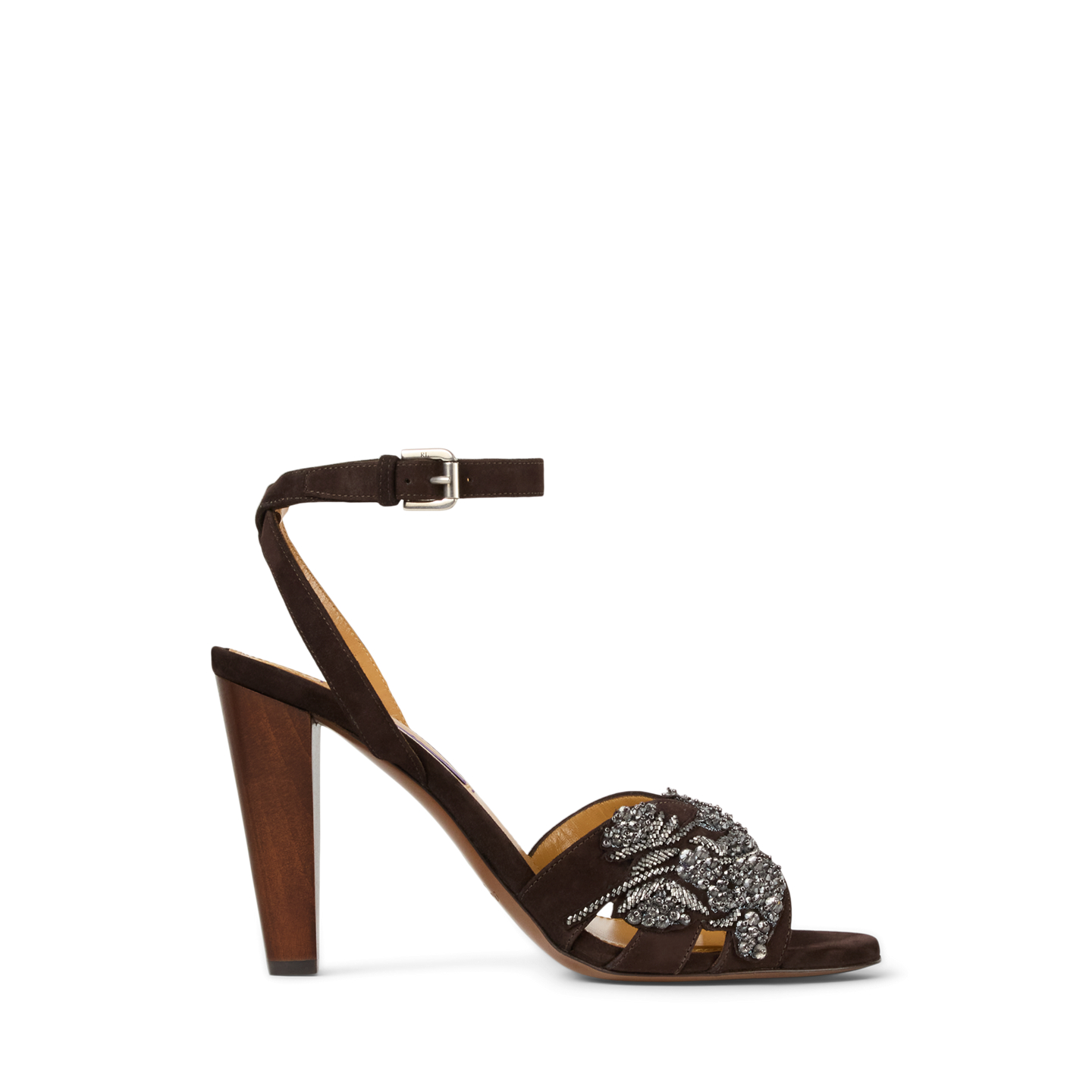 Женские сандалии Ralph Lauren Ryne 95 MM Embellished Goat-Suede Sandal, цвет: Шоколадный — фото 5